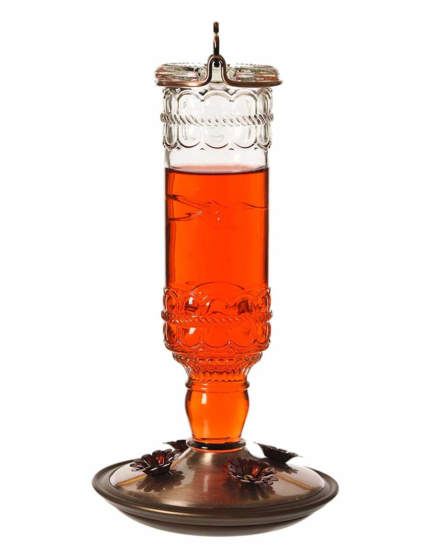 Antique Bottle 10-Ounce Glass Hummingbird Feeder, Clear