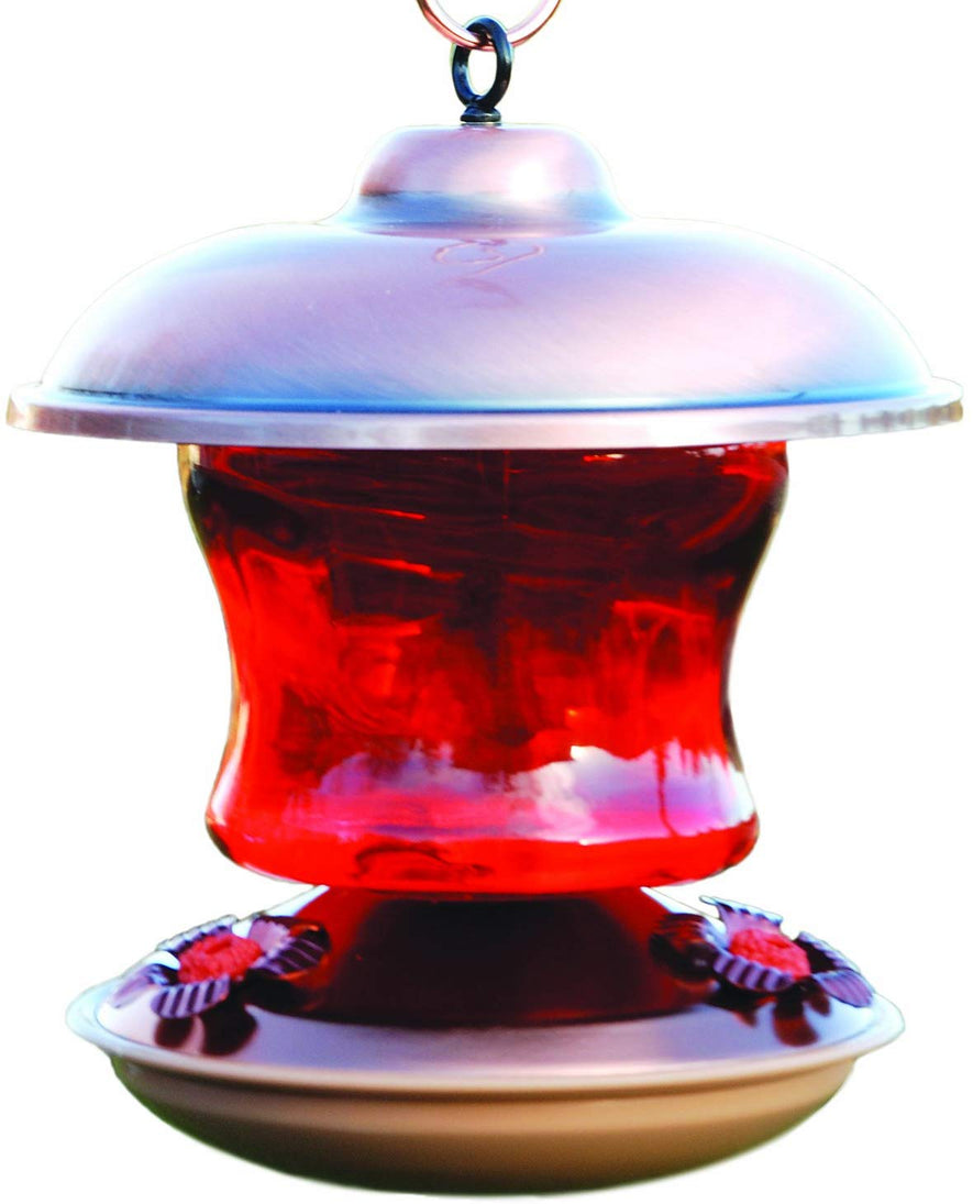 Copper Color Hummingbird Feeder, Ruby Glass