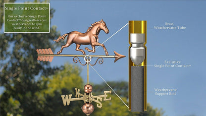 Galloping Horse Weathervane, Polished Copper