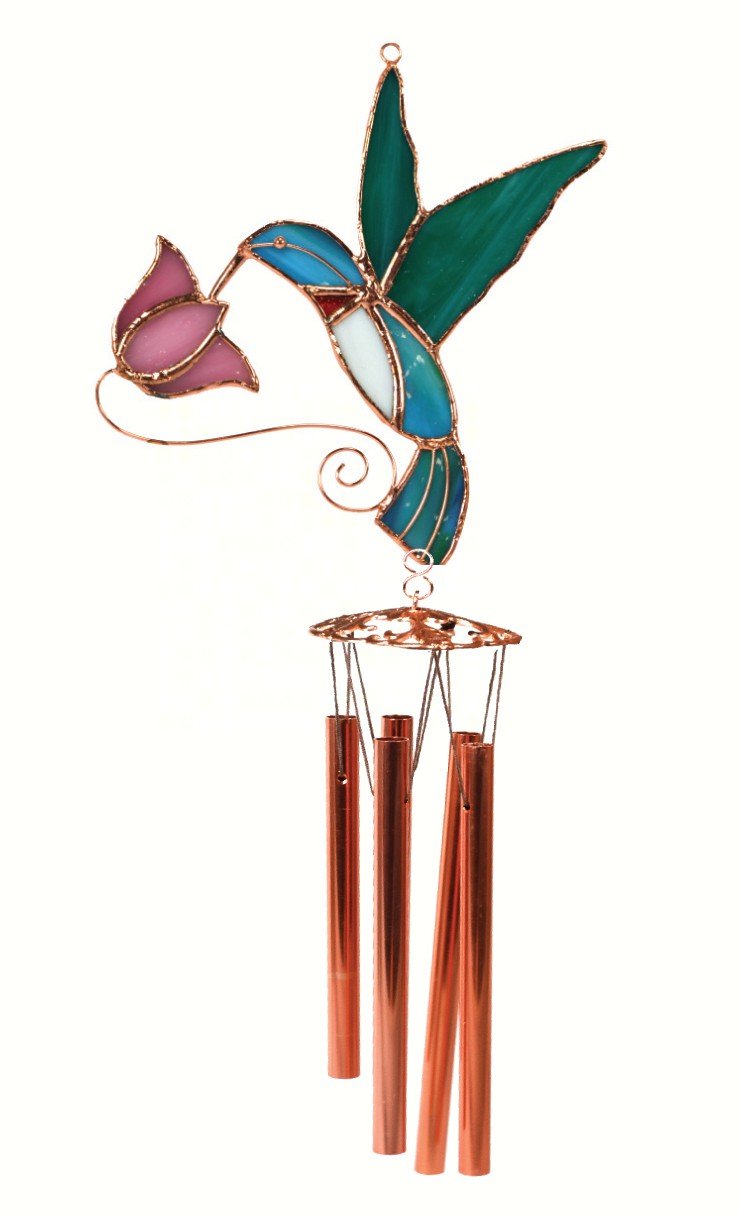 Hummingbird with Pink Flower Wind Chime