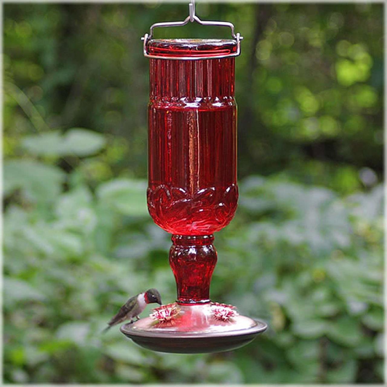 Red Antique Bottle Hummingbird Feeder