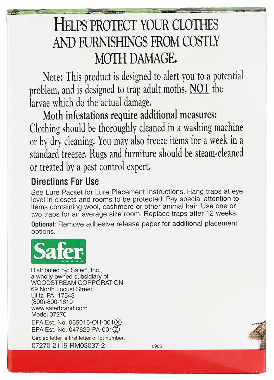 Safer Brand Clothes Moth Alert Traps - 6 Pack