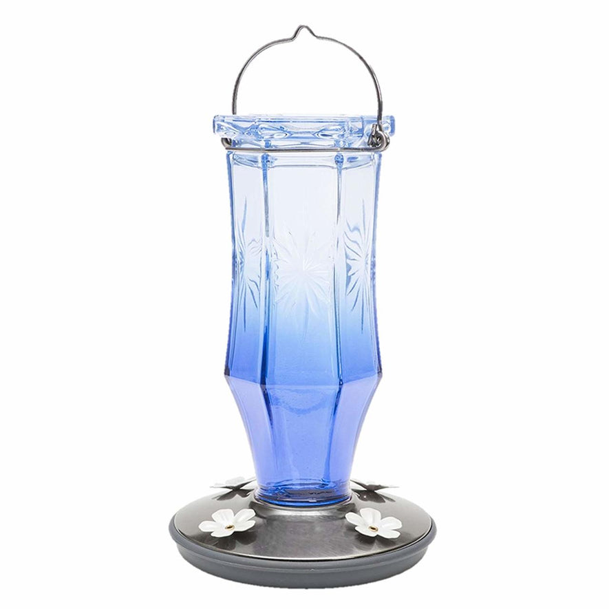 Sapphire Starburst Vintage Glass Hummingbird Feeder